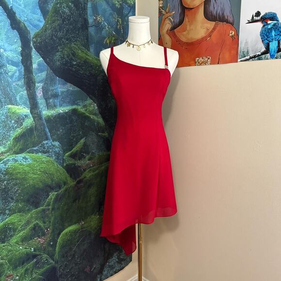 vintage scott mcclintock red asymmetrical slip dress glam evening formal party - Picture 4 of 4